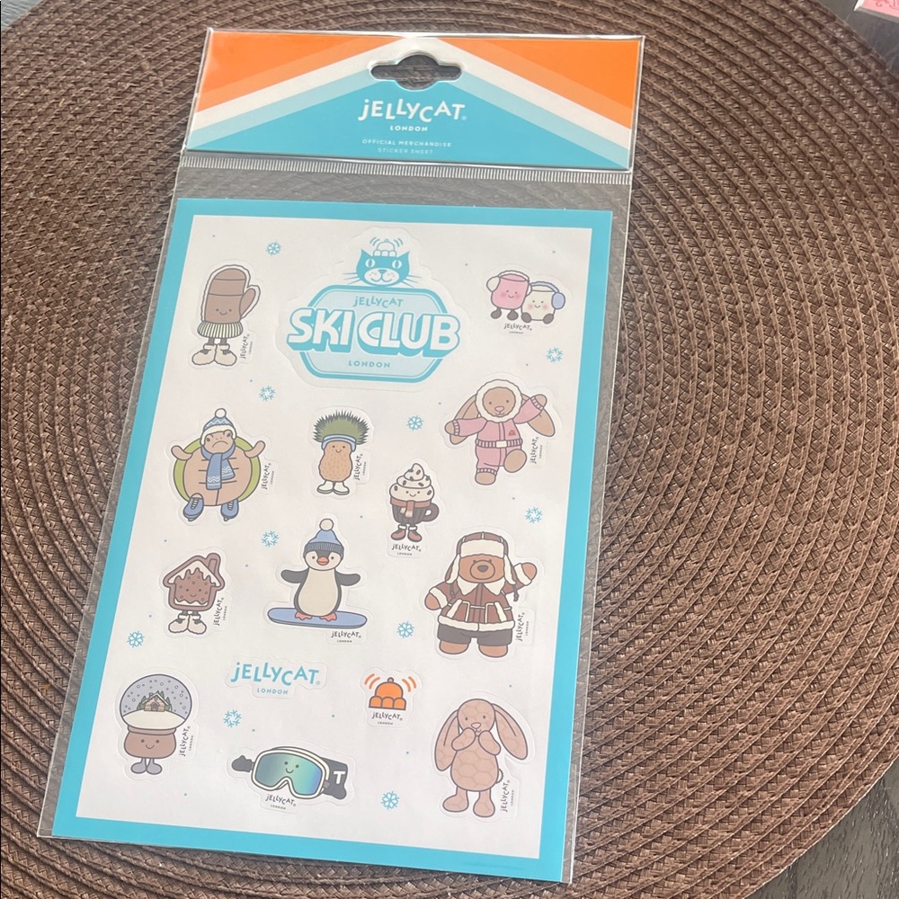 Jellycat Ski Club Sticker Sheet - Teal, Orange, Pink, Brown